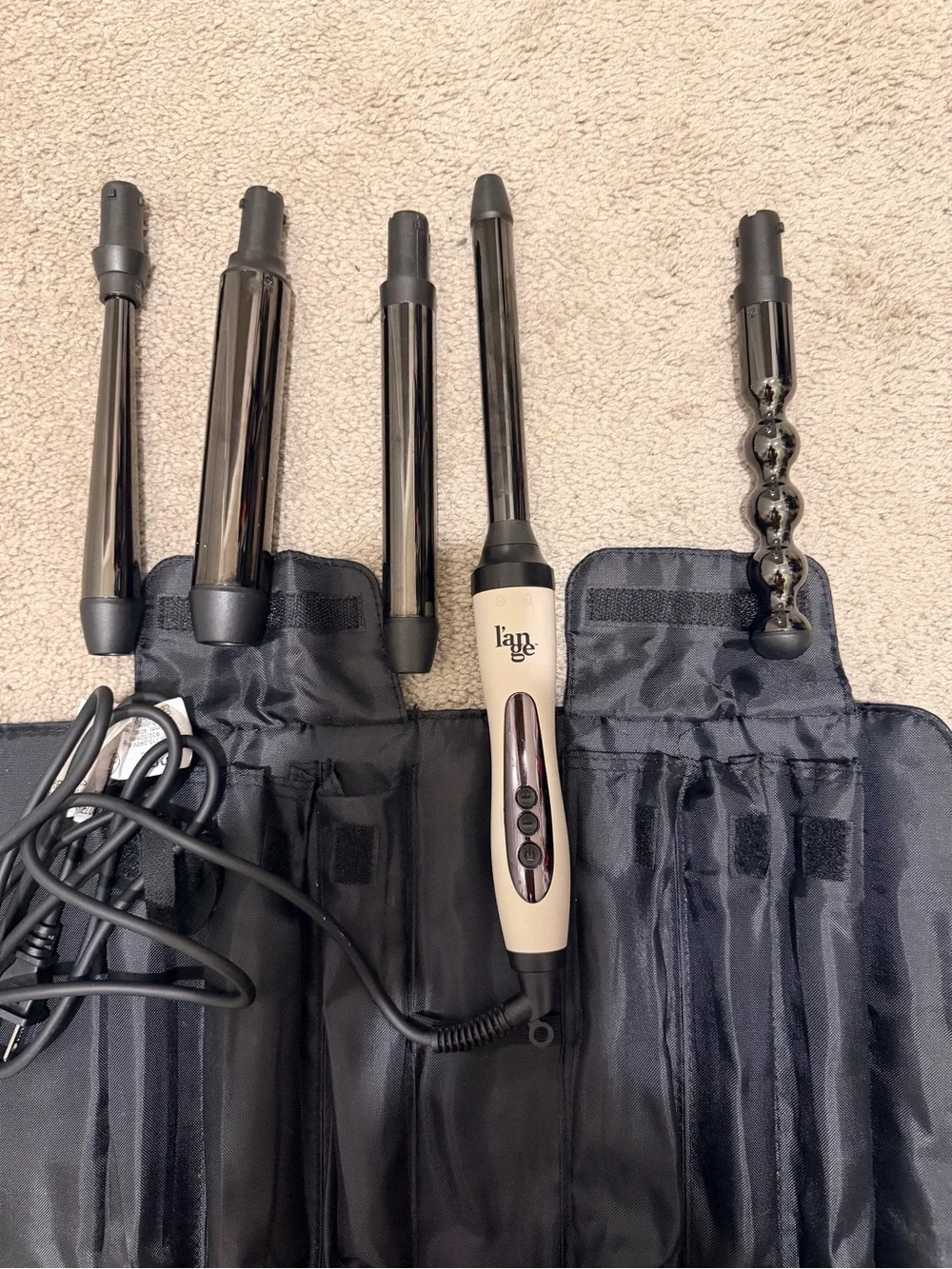 Lange 5-Piece Interchangeable Curling Wand Set in Black and Cream